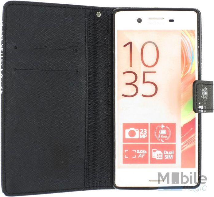 Produktbild Hermex Sony Xperia X Compact Pusteblume Junge & Mädchen Leder Etui Flip Hülle Case Tasche SCHWARZ