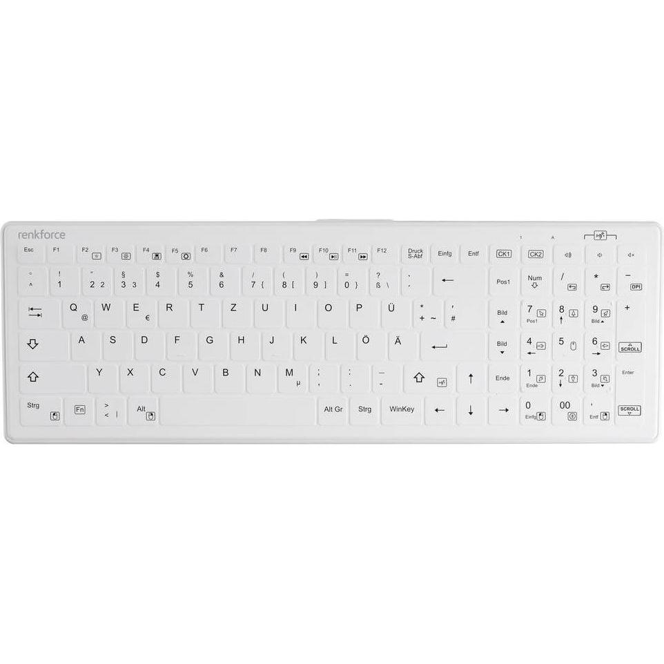 Renkforce RF-WPIK-500 USB Hygiene-Tastatur Deutsch, QWERTZ, Windows Weiss Siliko (DE, Kabelgebunden), Tastatur, Weiss