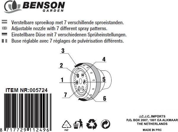 Actual product image Benson Garden Gun nozzle 7 function