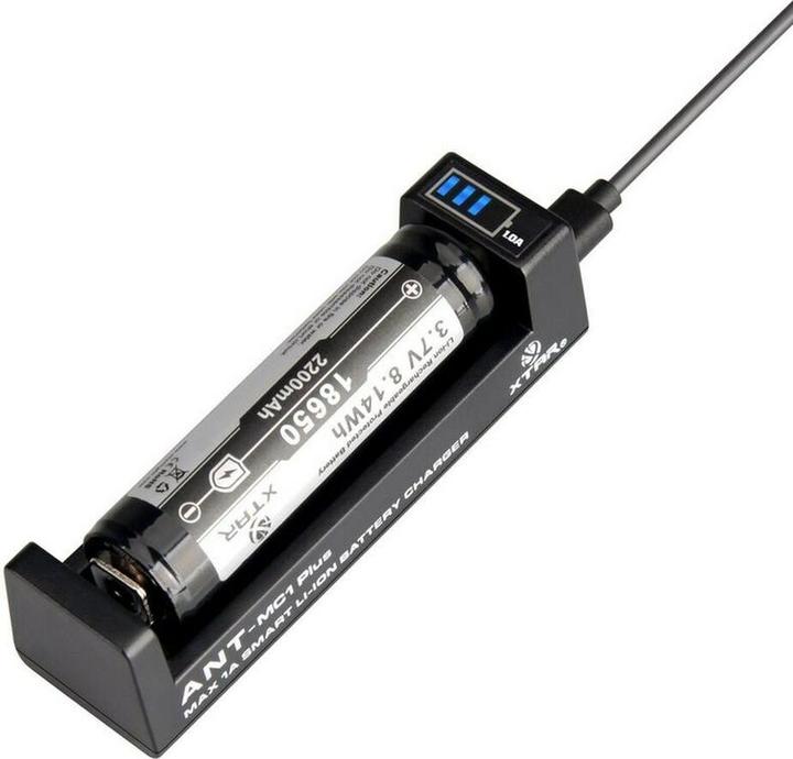 Productafbeelding Xtar MC1P Micro USB oplader, Li-Ion, 1 sleuf, scherm (1 Pcs., 10440, 14500, 14650, 16340, 17500, 17670, 18350, 18500, 18650, 18700, 22650, 25500, 26650, AA)