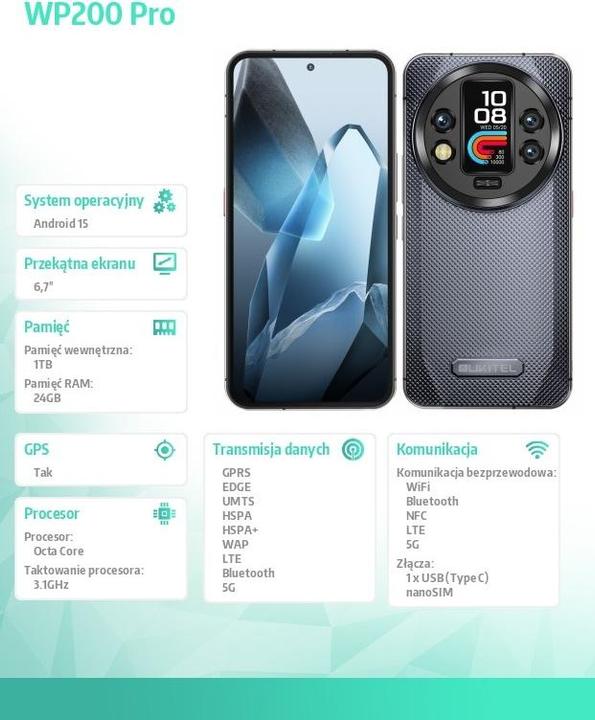 Actual product image Oukitel WP200 Pro (1000 GB, Grey, 6.70", Hybrid Dual SIM, 5G)