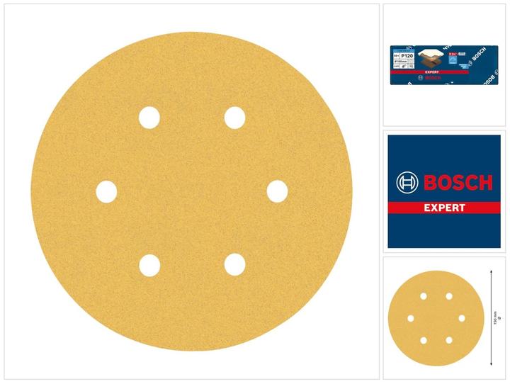 Produktbild Bosch Professional Zubehör EXPERT C470 Schleifpapier mit 6 Löchern für Exzenterschleifer, 150 mm, G 120, 50-tlg. (120)