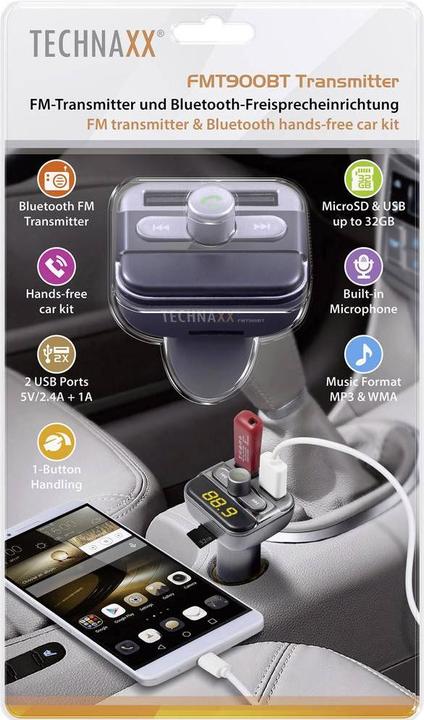 Actual product image Technaxx FMT900BT Transmitter,silver,USB FM, BT handsfree, MicroSD
