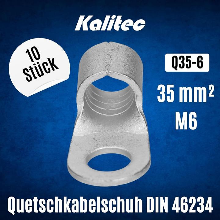 Produktbild Kalitec 10 Stück Q35-6 Quetschkabelschuh 35mm² M6 I Unisoliert I Dornpressung I Für mehr-, fein- und