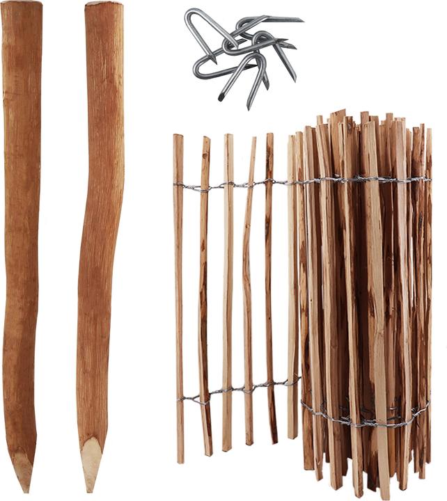 Aquagart 5m Komplett Set Staketenzaun 80cm hoch Lattenabstand 4-6cm mit 5 Holzpfosten 1,05m lang & Krampen