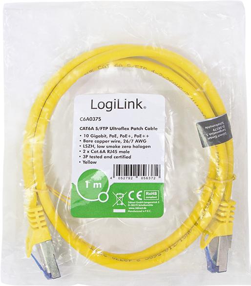 Actual product image LogiLink Patch cable Ultraflex, Cat.6A, S/FTP, 1.0 m, yellow (S/FTP, CAT6a, 1 m)