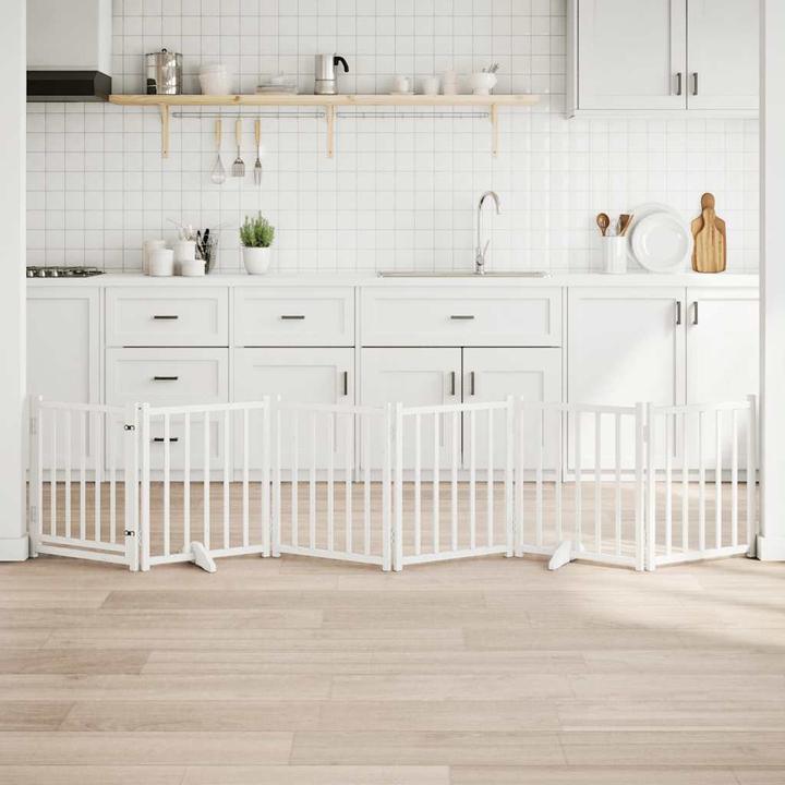 Produktbild vidaXL Hundetor mit Tür Faltbar Hundegitter Schutzgitter Weiss 6-tlg. Massivholz (50 cm)