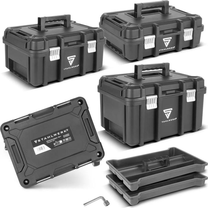 Actual product image Stahlwerk Mobile tool trolley with 3 system boxes on a stable rolling platform with swivel castors