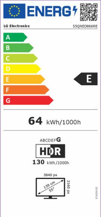 Energy Label LG 55QNED866RE TCS SMA XXX UHD 138 55QNED866RE.AEU (55", QNED86, QNED, 4K, 2023)