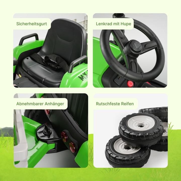 Actual product image Hermex Elektro-Traktor für Kinder Elektroauto mit Anhänger Kinderfahrzeug (12 V)