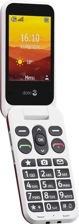 Actual product image Doro Leva L30, Clamshell, Single SIM, 7.11 cm (2.8"), 2 MP, 1150 mAh, Red, White (2.80", 2 Mpx, 4G)