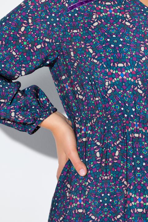 Image du produit Ulla Popken Robe évasée à col en V et manches longues. Motif kaléidoscope (50, 52)