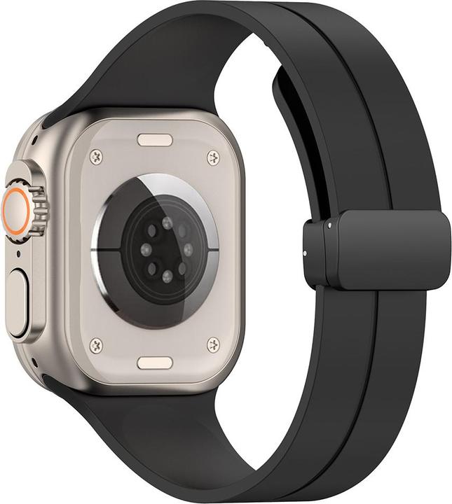 Techsuit - Watchband (W011) - Apple Watch 1/2/3/4/5/6/7/8/9/10/SE/SE 2 (38/40/41/42mm) - Black (Silikon, Metall, Magnet)
