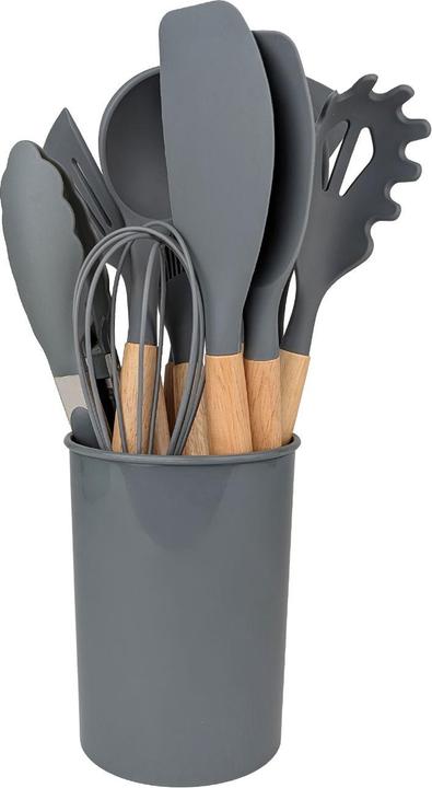 Produktbild Ideoon Elegantes 12-tlg. Küchenhelfer Set aus Silikon mit Holzgriff, grau