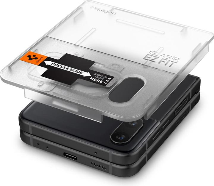 Actual product image Spigen TEMPERED GLASS GLASS FC "EZ FIT" + hinge Film 2-REPLACEMENT GALAXY WITH FLIP 4 Black (2 pcs., Samsung Galaxy Z Flip4)