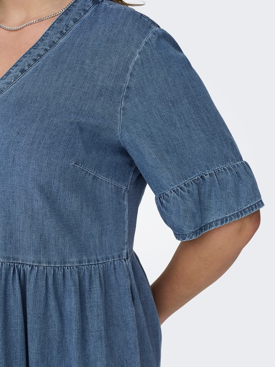 Produktbild Only Locker geschnitten V-Ausschnitt Glockenärmel Kurzes Kleid Jeanskleid (42)