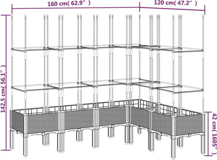 Image du produit vidaXL Bac à plantes avec treillis PP