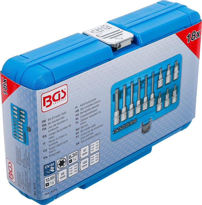 Produktbild BGS Bit-Einsatz-Satz 6,3 mm (1/4") / 12,5 mm (1/2") T-Profil (für Torx) 18-tlg.
