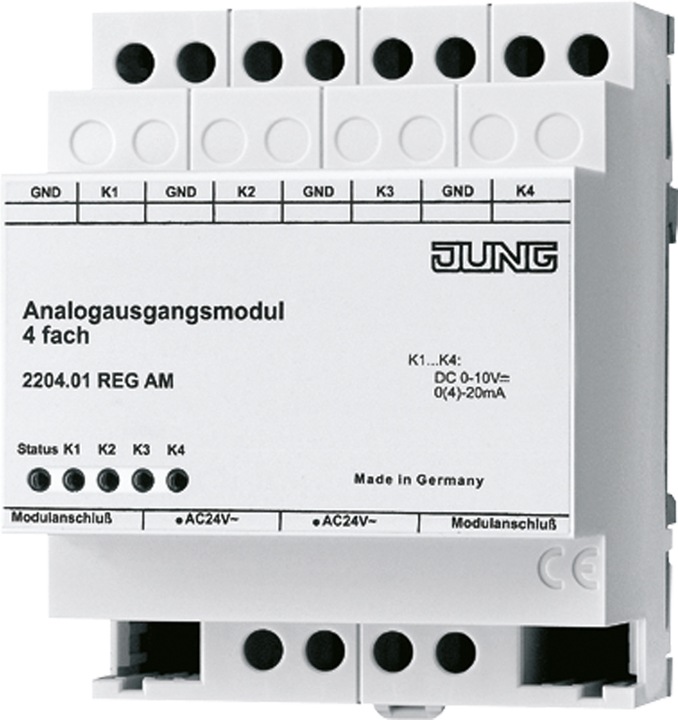 Produktbild JUNG Analogaktor KNX Erw REG 4TE 0-20mA 0-10V 2204.01REGAM