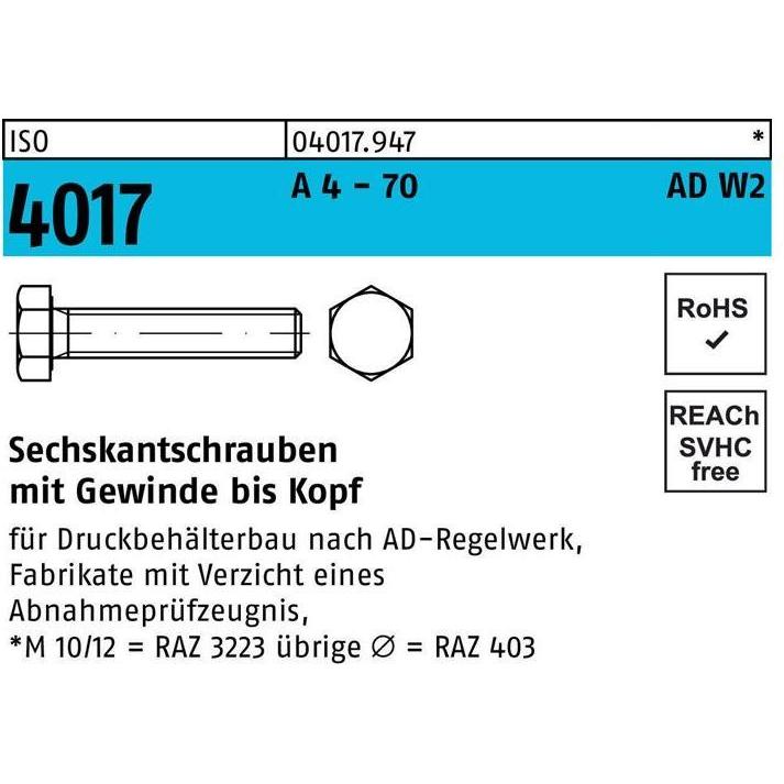 Bufab, Schrauben, Sechskantschraube ISO 4017 VG M 6 x 10 A 4 - 70 AD-W2 (200 Schrauben pro Stück)