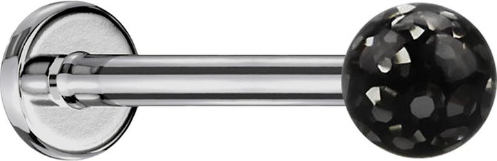 Image du produit Star Piercing Micro Labret argenté avec boule de cristal noire et couche de protection en époxy (Titane G23, sans laiton)