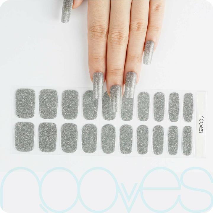 Actual product image Nooves NAILS Premium Precured Gel Nail Foils Dazzling Diva Metallic Semi-Cured Gel Nail Strips Semi- (Artificial nails, Glitter - Metallic, Glitter Grey)