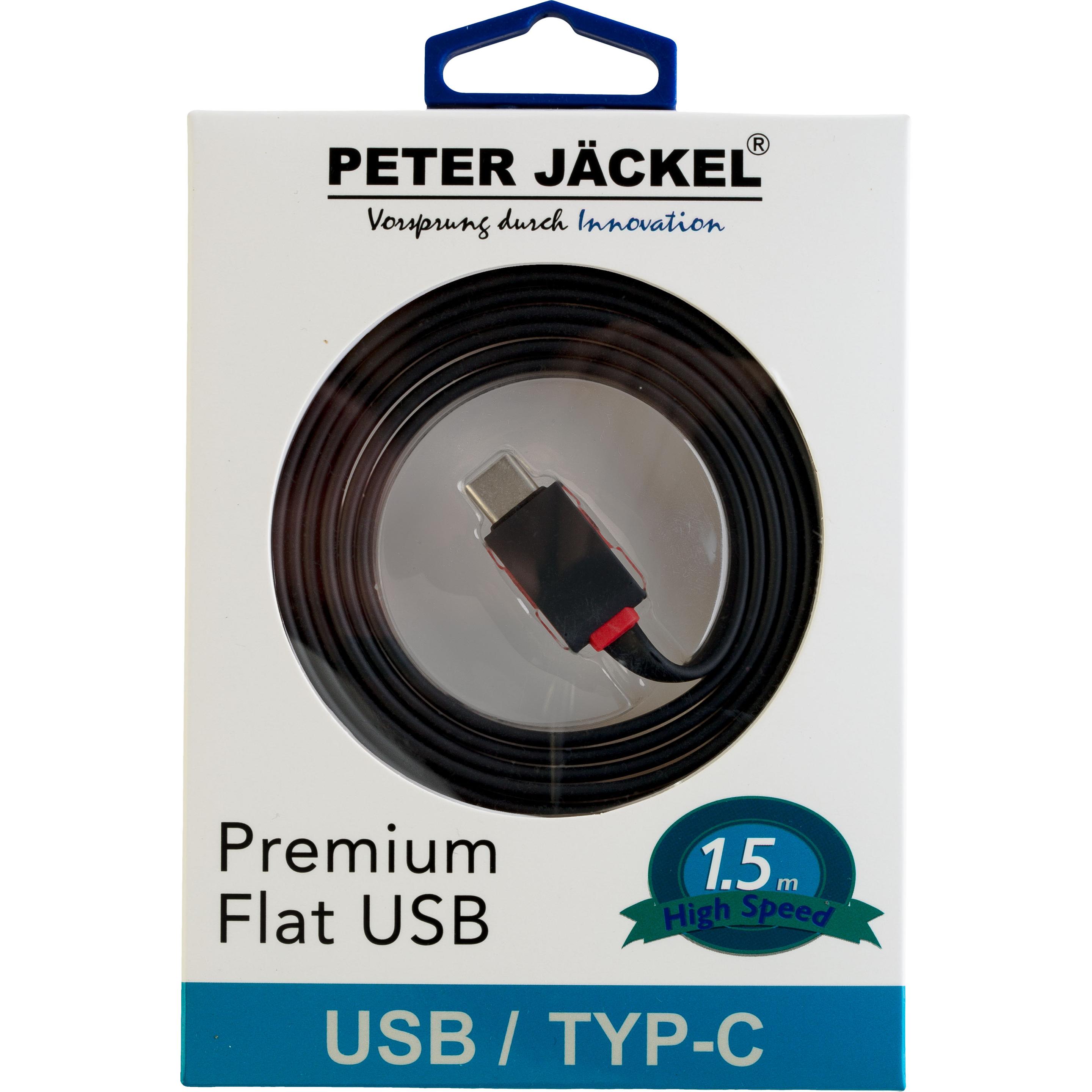 Thumbnail - Peter Jäckel FLAT 1,5m USB Data Cable Black Typ-C USB mit Sync- und Ladefunktion (1.50 m, USB 2.0), USB Kabel