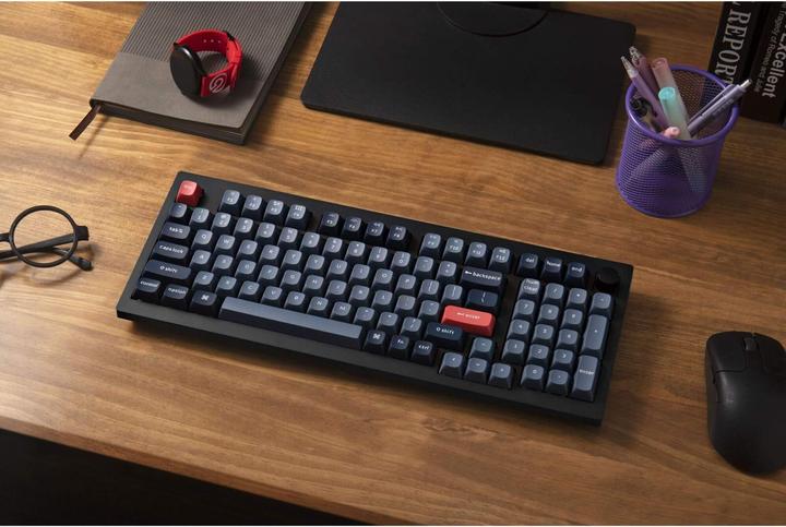 Immagine prodotto Keychron Tastiera meccanica wireless V5 Max QMK/VIA RGB con manopola rossa (nero) (US, Cablato, Senza fili)