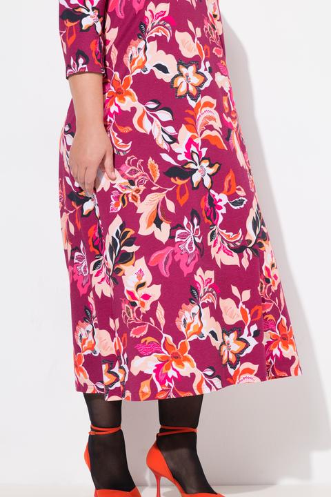 Actual product image Ulla Popken Floral Pink Jersey 3/4 Sleeve V-Neck Dress (46, 48)