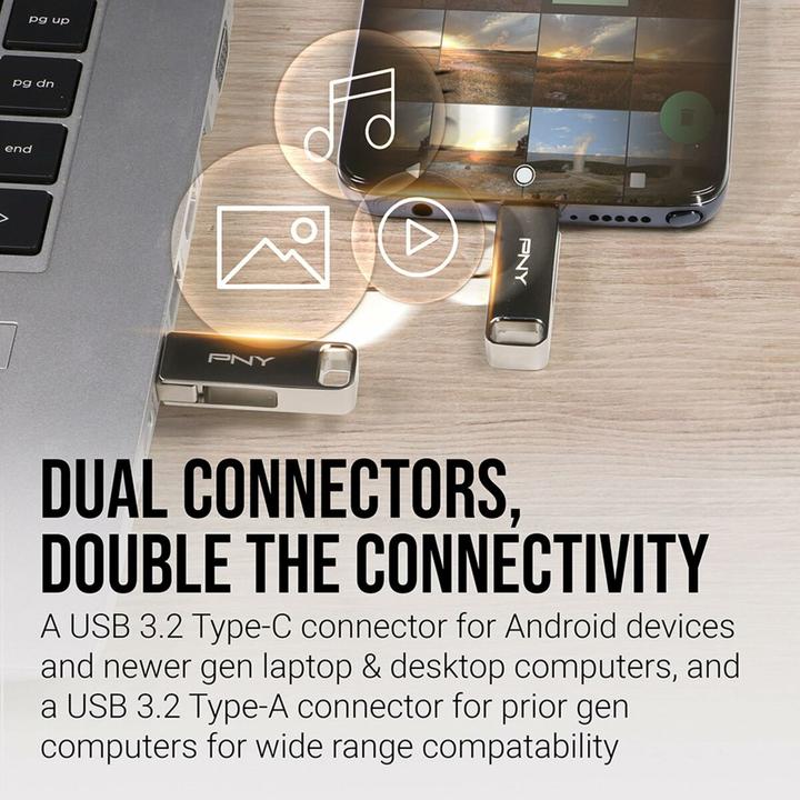 Produktbild PNY USB-Stick 128GB DUO LINK USB 3.2 Type-C Dual Flash Drive retail (128 GB, USB-C)