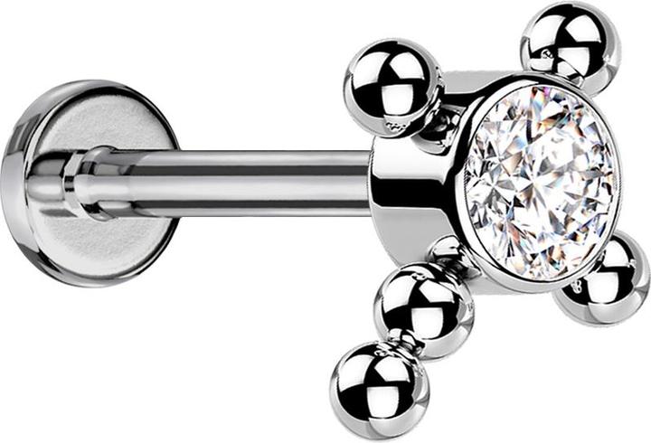 Image du produit Star Piercing Micro Labret femelle argenté Croix boules cristal argenté (sans laiton, Titane)