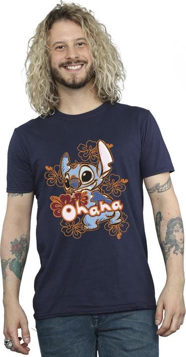 Immagine prodotto Disney Lilo And Stitch Ohana Orange Hibiscus Maglietta Uomo (L)