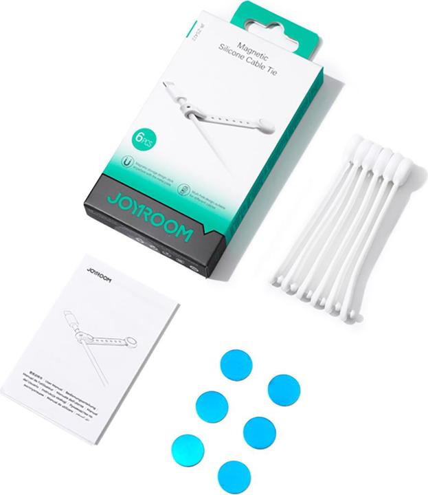 Produktbild Joyroom JR-ZS422 Silicone Cable Tie with Magnet, Set of 6 - White (Klettkabelbinder, 6 Stk.)