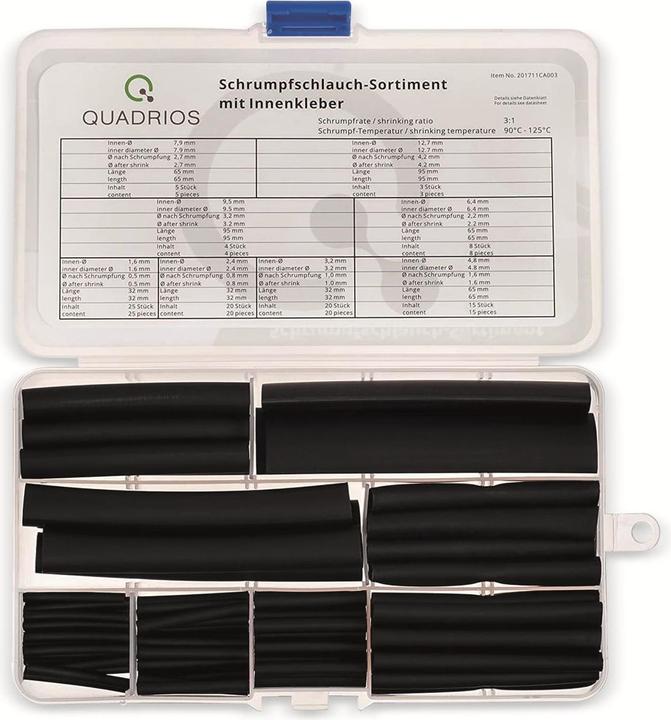 Productafbeelding Quadrios Premium assortiment krimpkous, 100 stuks - krimpverhouding 3:1, met inwendige lijm (100 x)