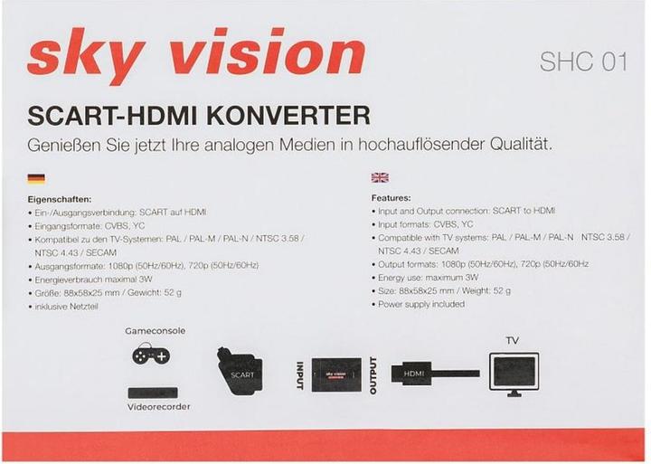 Image du produit Sky Vision Convertisseur Péritel vers HDMI, PAL, NTSC, 1080P, VHS, Xbox, PS3