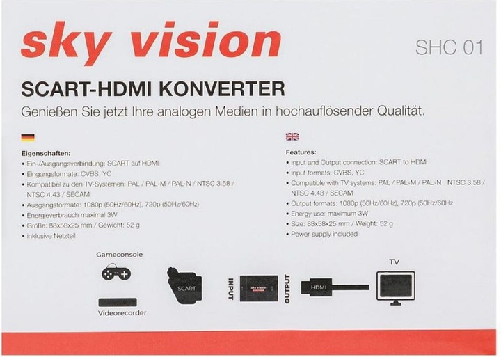 Produktbild Sky Vision SCART auf HDMI Konverter, PAL, NTSC, 1080P, VHS, Xbox, PS3