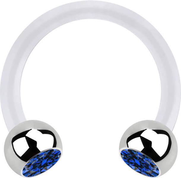 Produktbild Star Piercing Micro Circular Barbell transparent mit zwei Kugeln silber Kristall dunkelblau (Bioflex, Chirurgenstahl 316L, ohne Messing)