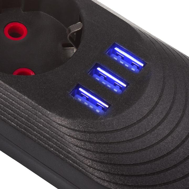 Actual product image Maclean Multiple socket outlet, extension cable with 5 sockets + 3 USB ports, 110-240 V (5x, USB-A, 1.50 m)