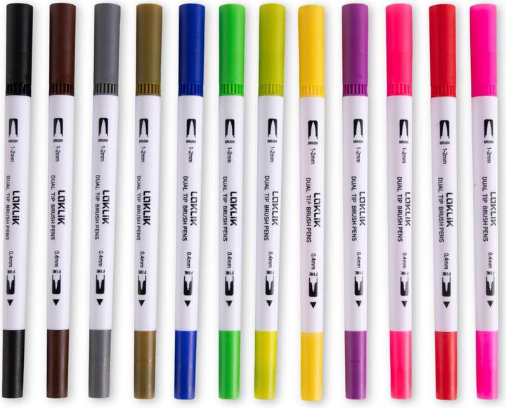 Actual product image Loklik Dual Tip Brush Pens - 12 colours