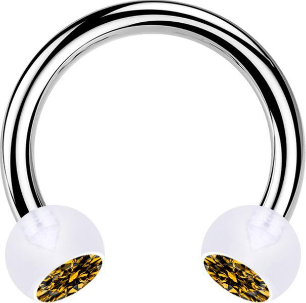 Actual product image Star Piercing Micro Circular Barbell silver with two balls transparent crystal topaz (Plastic, without brass, Surgical steel 316L)
