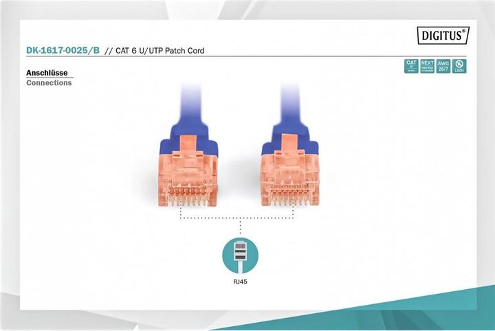 Image du produit Digitus CAT 6 Câble patch U-UTP Cu LSZH AWG 26/7 Longueur 0,25 m Couleur bleu (UTP, CAT6, 0.25 m)