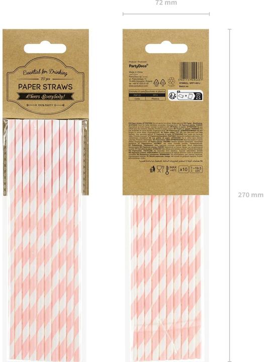 Produktbild Partydeco Hellrosa gestreifte Strohhalme (10x)