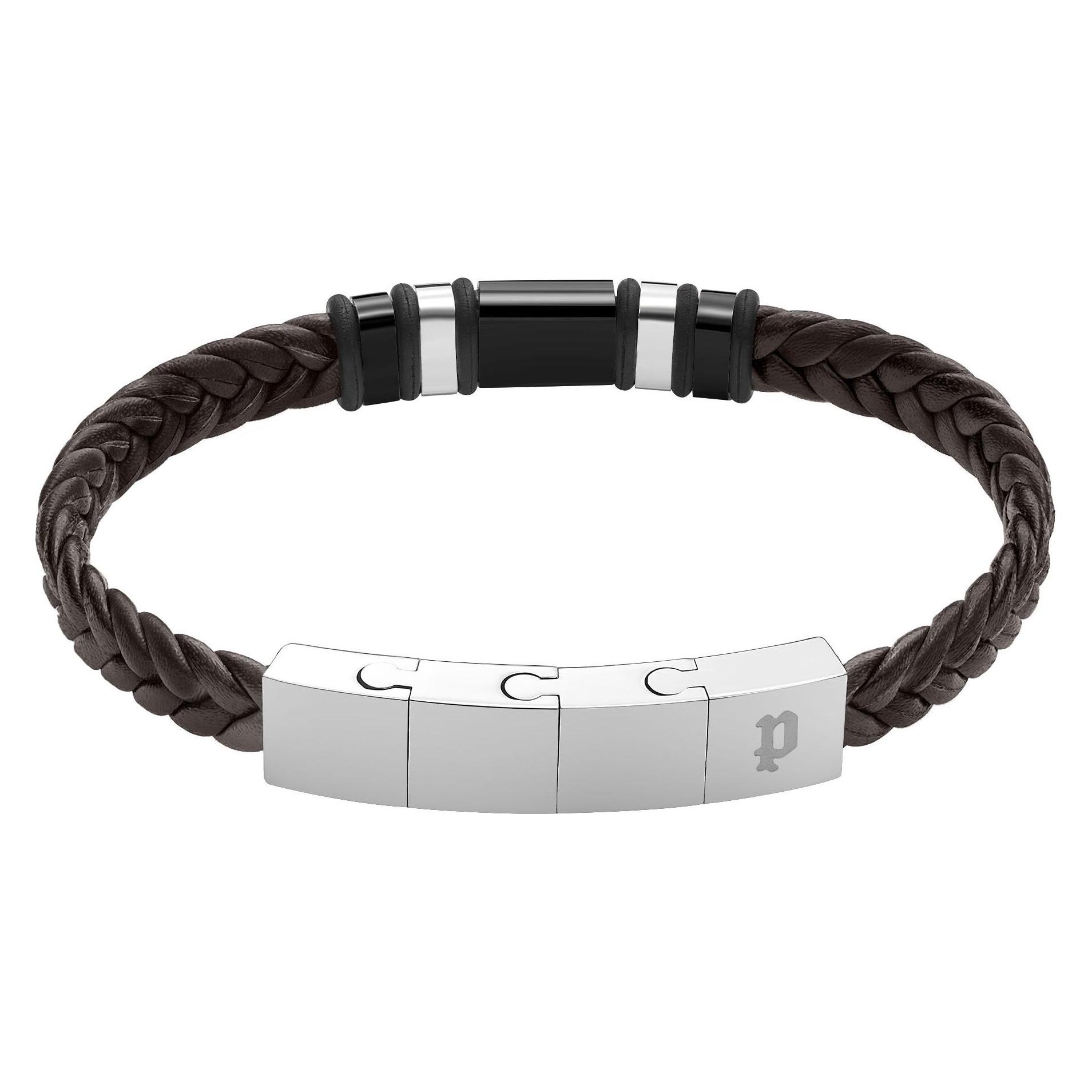 Police, Armschmuck, Wavebreaker, (19 cm, Edelstahl, Leder)