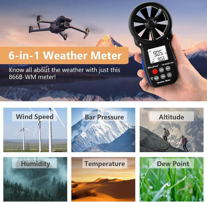 Produktbild Holdpeak Digitales Anemometer für Windgeschwindigkeit & Temperatur