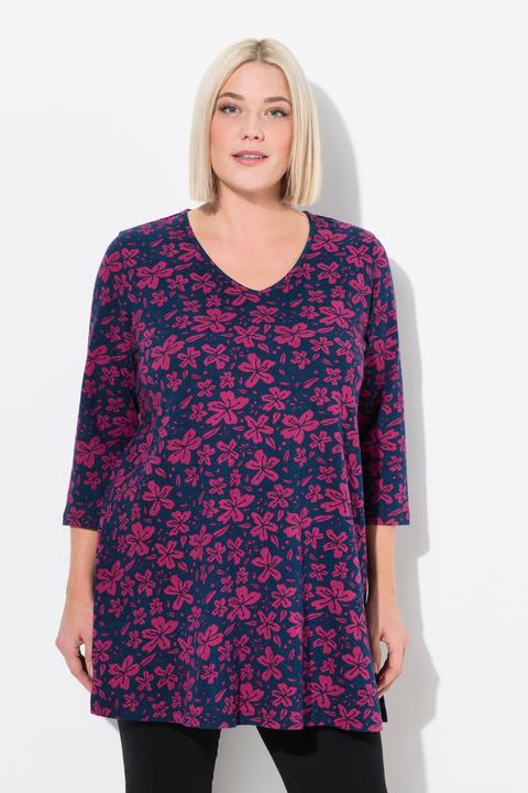 Produktbild Ulla Popken Longshirt, Blüten, A-Linie, V-Ausschnitt, 3/4-Arm (58)