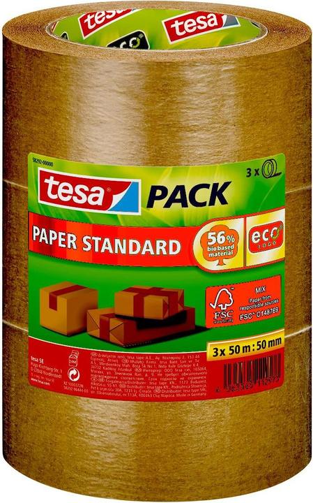 tesa nastro da imballaggio tesapack PAPER STANDARD - 56% di materiale biobased - adatto al riciclaggio (50 mm)