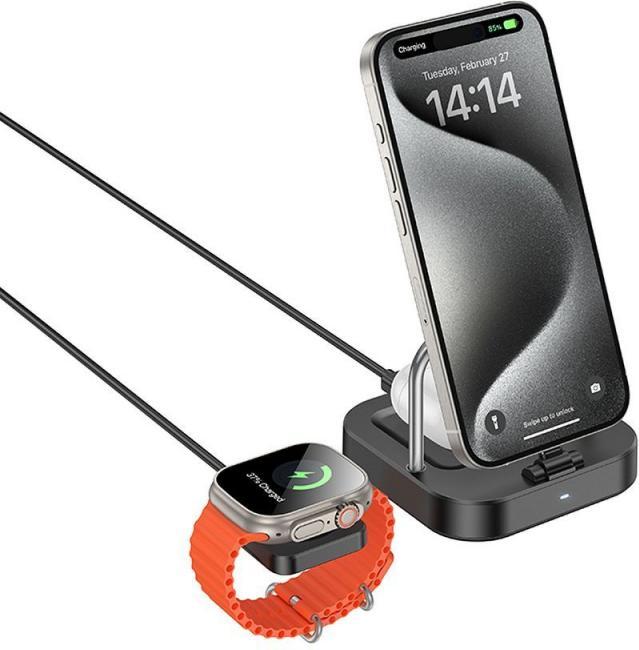 Hoco ładowarka indukcyjna 3w1 kompatybilna z Apple Watch 3A 5W CQ16A czarna (5 W)