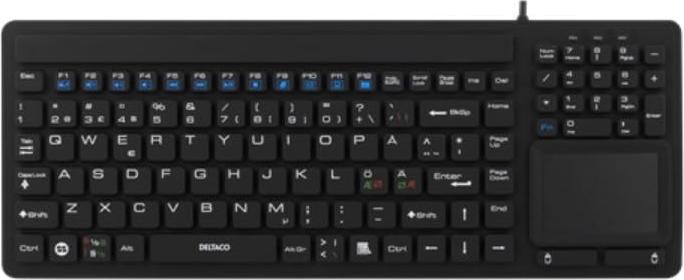 Actual product image Deltaco Rubber keyboard with touch pad IP68, 104 keys, black (Eng. Int., Cable)