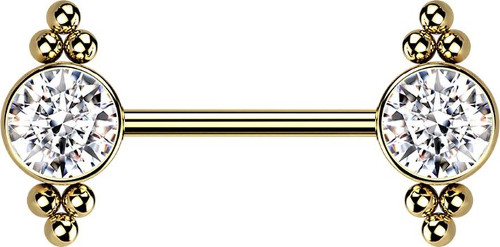 Produktbild Star Piercing Threadless Barbell vergoldet Kugeln mit Kristall silber (ohne Messing, Chirurgenstahl 316L)