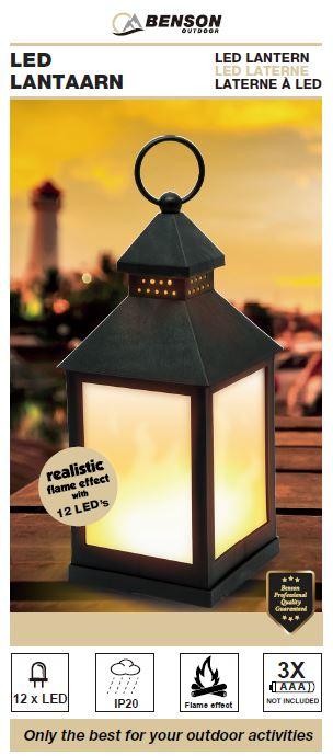 Actual product image Benson LED lantern with flame effect, black (10.5 x 10.5 x 24 cm, 1 x)